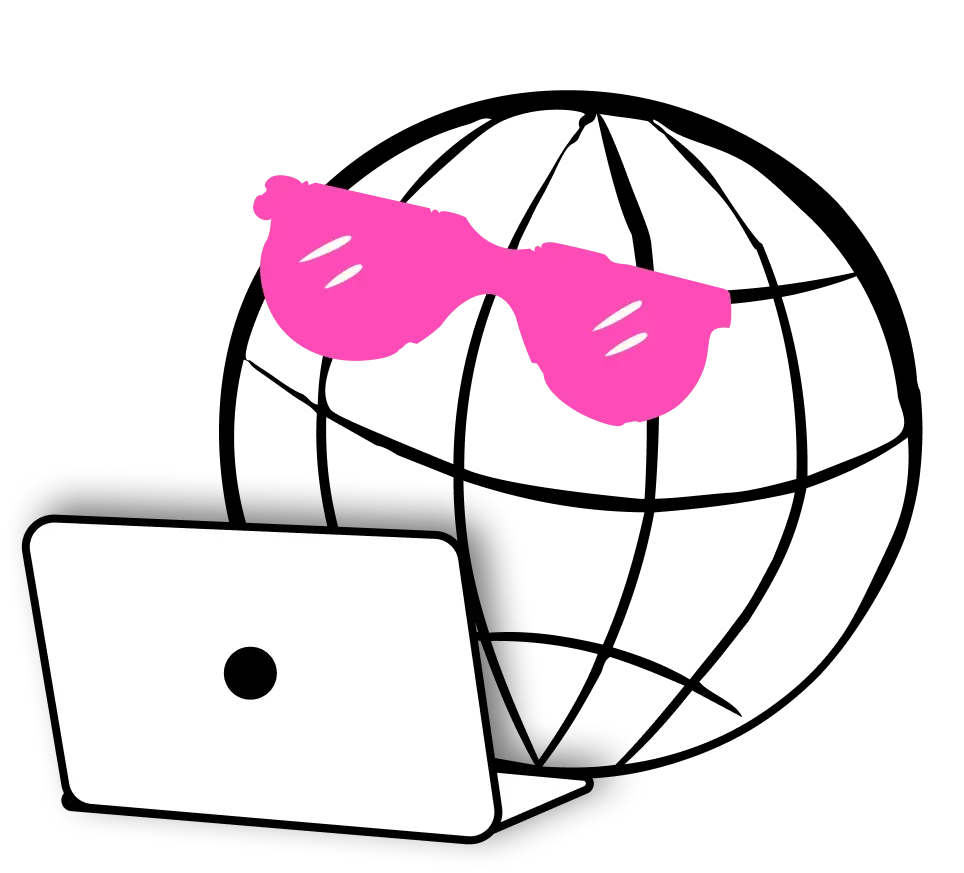 globo con gafas de sol y portátil