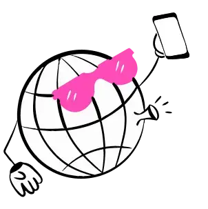 mascota globo sosteniendo smartphone