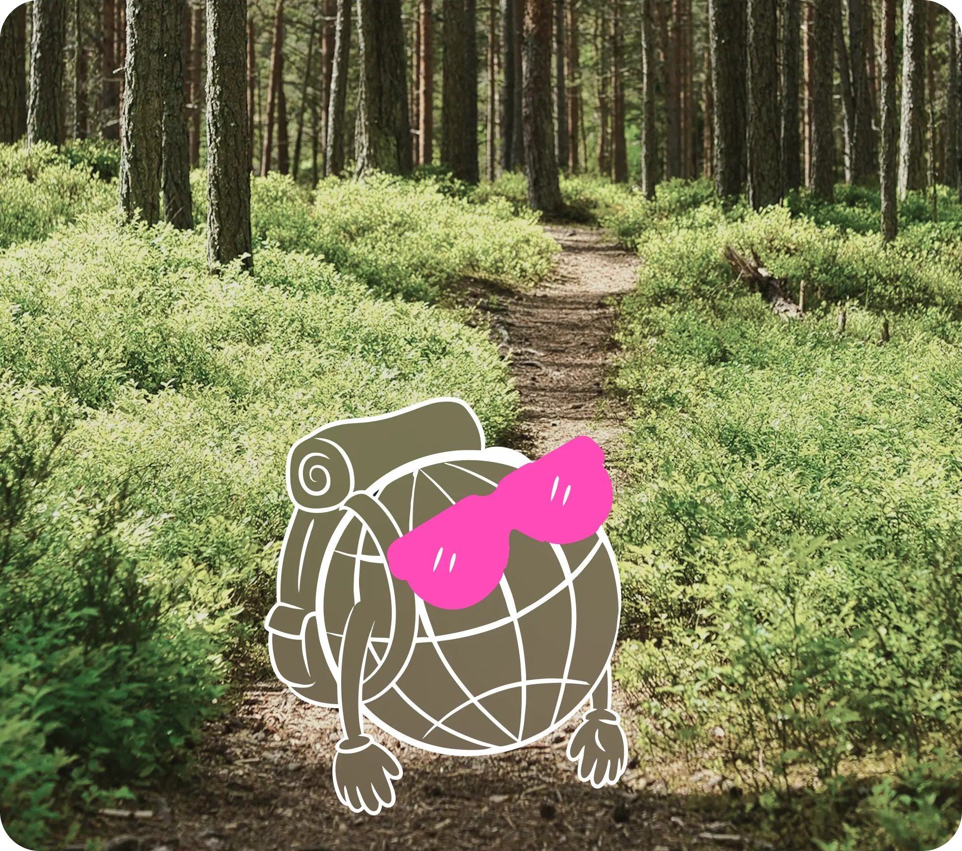 mascota globo de excursión en el bosque
